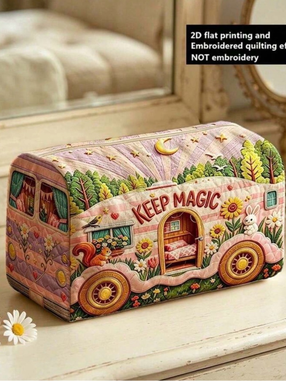 Keep Magic Pink Illustrated Camper Cosmetic Case